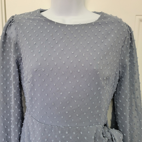 NWT Lulus Much Love Light Blue Swiss Dot Long Sleeve Tie Front Mini Dress XS - Picture 4 of 12